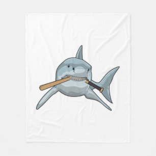 Shark at Baseball with Baseball bat Fleece Blanket