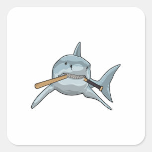 Shark at Baseball with Baseball bat Square Sticker