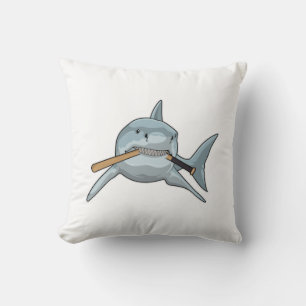 Shark at Baseball with Baseball bat Throw Pillow
