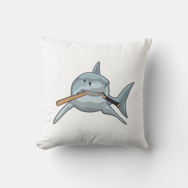 Shark at Baseball with Baseball bat Throw Pillow (Front)