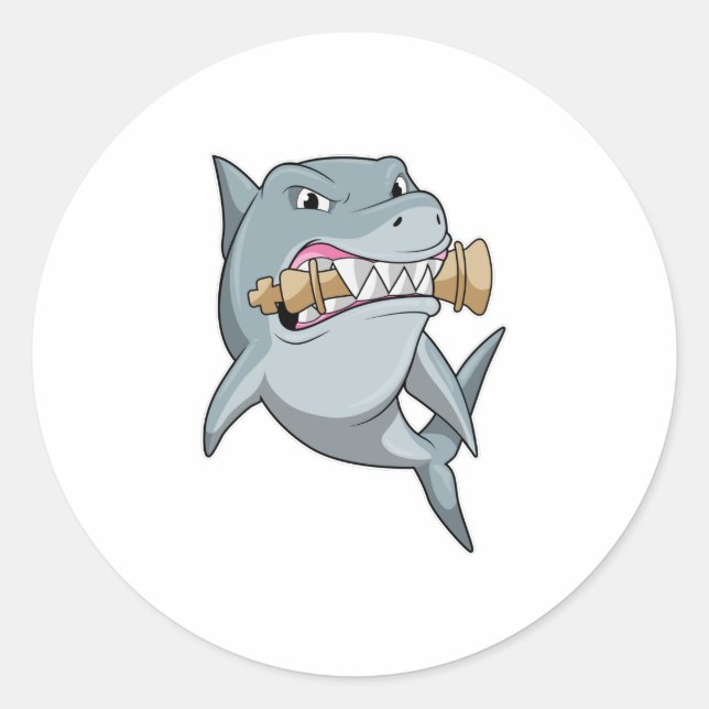 Shark at Chess with Chess piece King Classic Round Sticker (Front)
