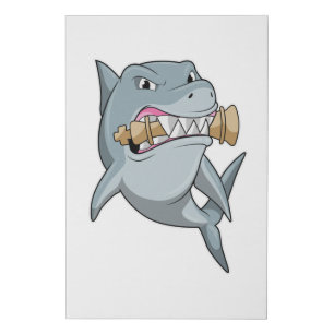 Shark at Chess with Chess piece King Faux Canvas Print