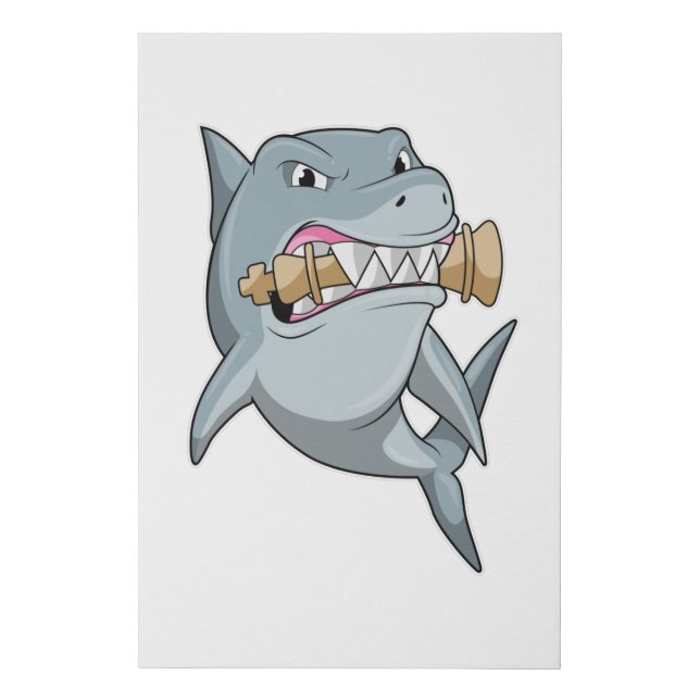 Shark at Chess with Chess piece King Faux Canvas Print (Front)