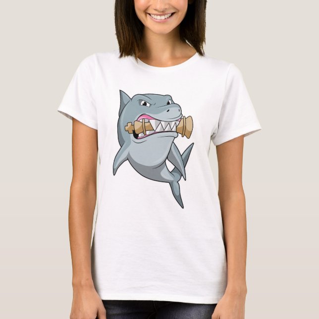 Shark at Chess with Chess piece King T-Shirt (Front)