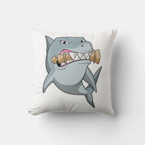 Shark at Chess with Chess piece King Throw Pillow