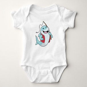 Shark at Fishing with Fishing rod Baby Bodysuit