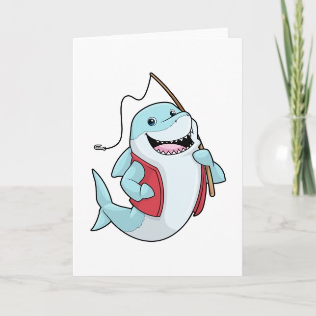 Shark at Fishing with Fishing rod Card (Front)