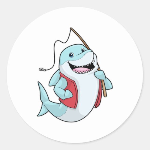 Shark at Fishing with Fishing rod Classic Round Sticker