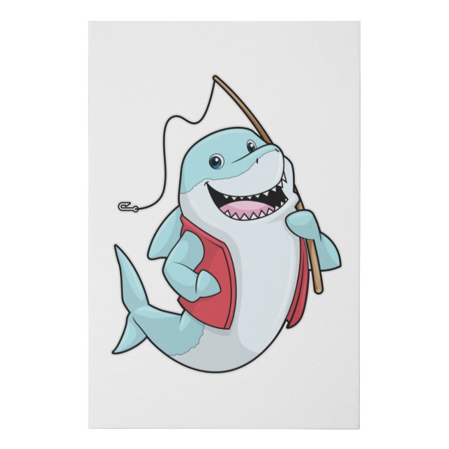 Shark at Fishing with Fishing rod Faux Canvas Print (Front)