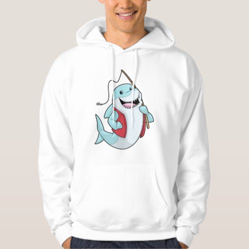 Shark at Fishing with Fishing rod Hoodie