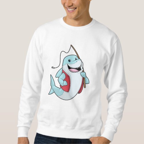 Shark at Fishing with Fishing rod Sweatshirt