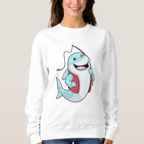 Shark at Fishing with Fishing rod Sweatshirt