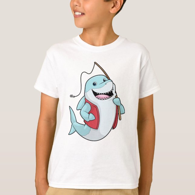 Shark at Fishing with Fishing rod T-Shirt (Front)