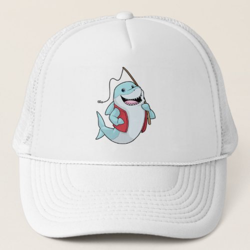 Shark at Fishing with Fishing rod Trucker Hat