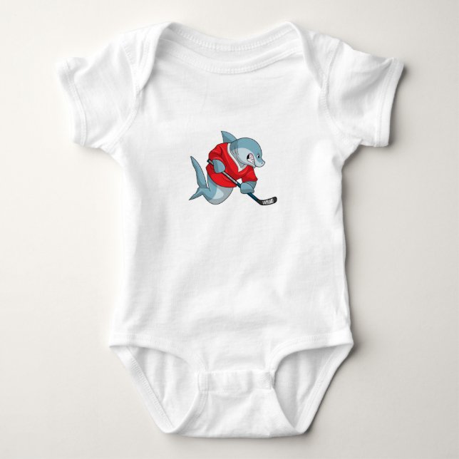 Shark at Ice hockey with Ice hockey stick Baby Bodysuit (Front)