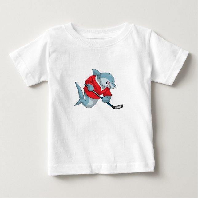Shark at Ice hockey with Ice hockey stick Baby T-Shirt (Front)