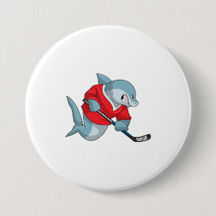 Shark at Ice hockey with Ice hockey stick Button