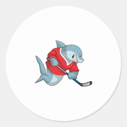 Shark at Ice hockey with Ice hockey stick Classic Round Sticker