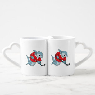 Shark at Ice hockey with Ice hockey stick Coffee Mug Set