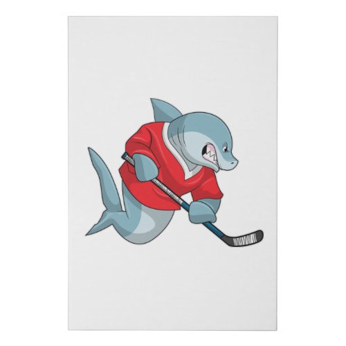 Shark at Ice hockey with Ice hockey stick Faux Canvas Print