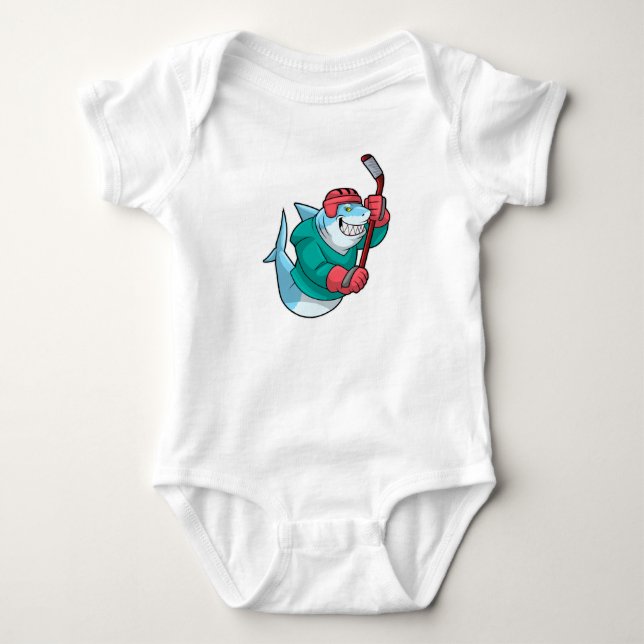 Shark at Ice hockey with Ice hockey stick & Helmet Baby Bodysuit (Front)