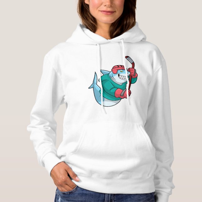 Shark at Ice hockey with Ice hockey stick & Helmet Hoodie (Front)