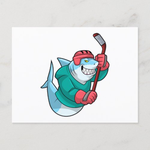 Shark at Ice hockey with Ice hockey stick  Helmet Postcard