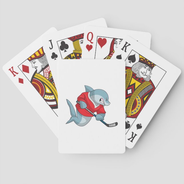 Shark at Ice hockey with Ice hockey stick Poker Cards (Back)