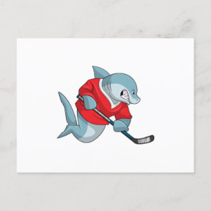 Shark at Ice hockey with Ice hockey stick Postcard
