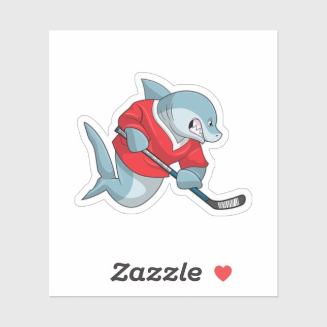 Shark at Ice hockey with Ice hockey stick Sticker (Sheet)
