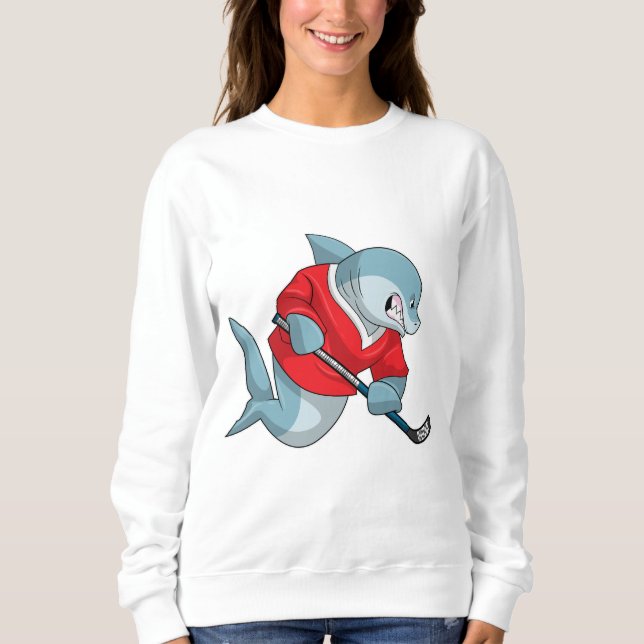 Shark at Ice hockey with Ice hockey stick Sweatshirt (Front)