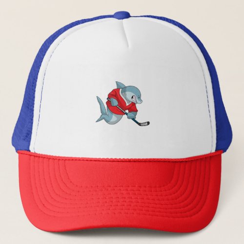 Shark at Ice hockey with Ice hockey stick Trucker Hat