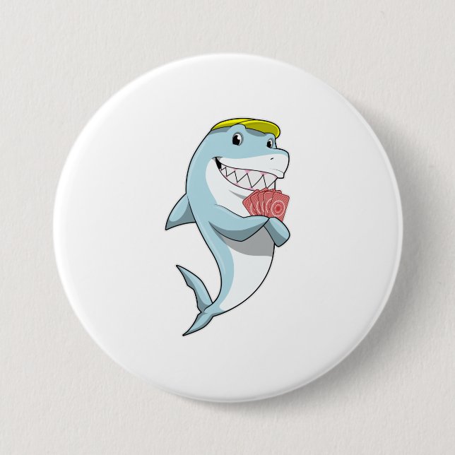 Shark at Poker with Poker cards Button (Front)