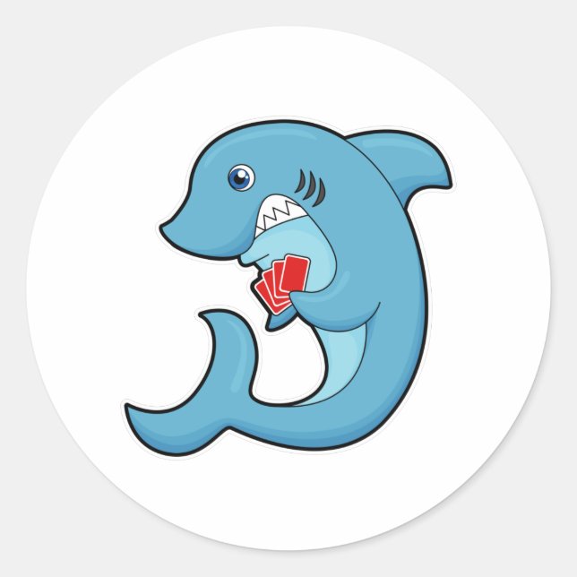 Shark at Poker with Poker cards Classic Round Sticker (Front)