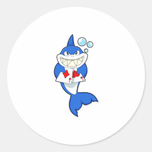 Shark at Poker with Poker cards Classic Round Sticker