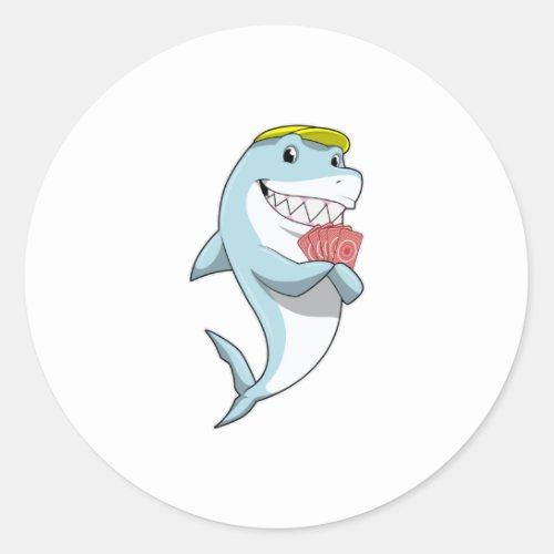 Shark at Poker with Poker cards Classic Round Sticker