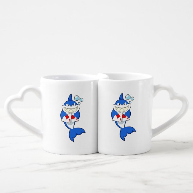Shark at Poker with Poker cards Coffee Mug Set (Front Nesting)