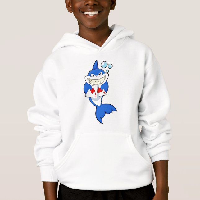 Shark at Poker with Poker cards Hoodie (Front)