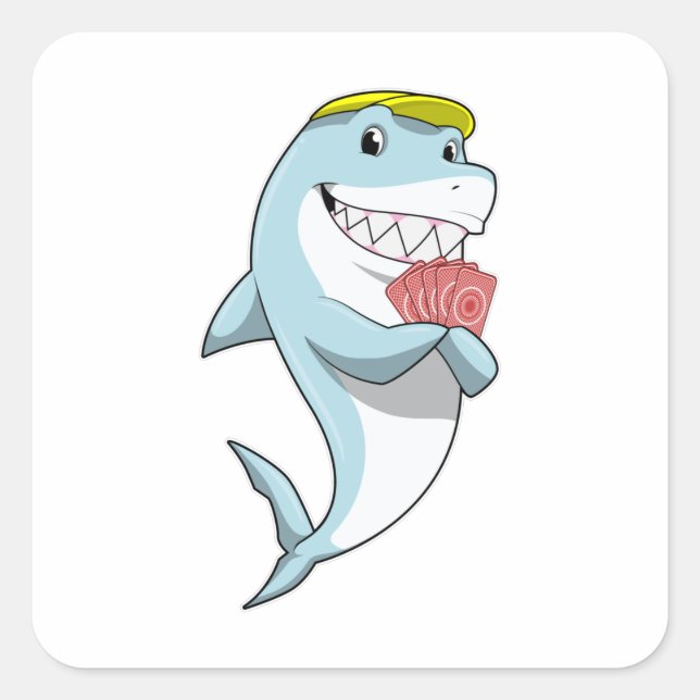 Shark at Poker with Poker cards Square Sticker (Front)