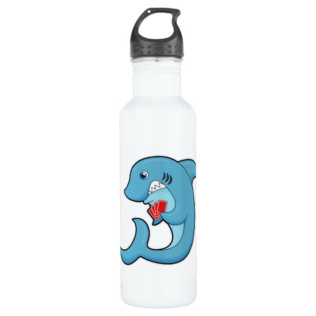 Shark at Poker with Poker cards Stainless Steel Water Bottle (Front)