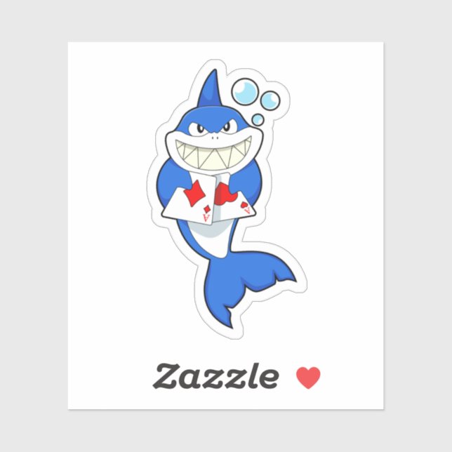 Shark at Poker with Poker cards Sticker (Sheet)