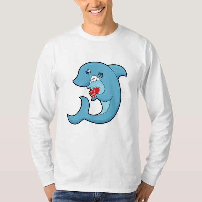 Shark at Poker with Poker cards T-Shirt (Front)