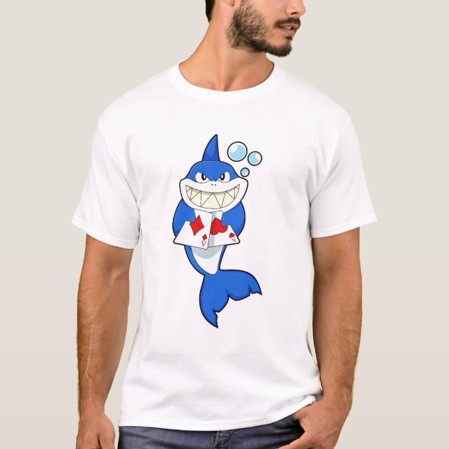 Shark at Poker with Poker cards T-Shirt (Front)