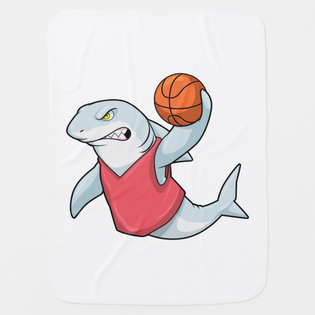 Shark at Sports with Basketball Baby Blanket (Front)