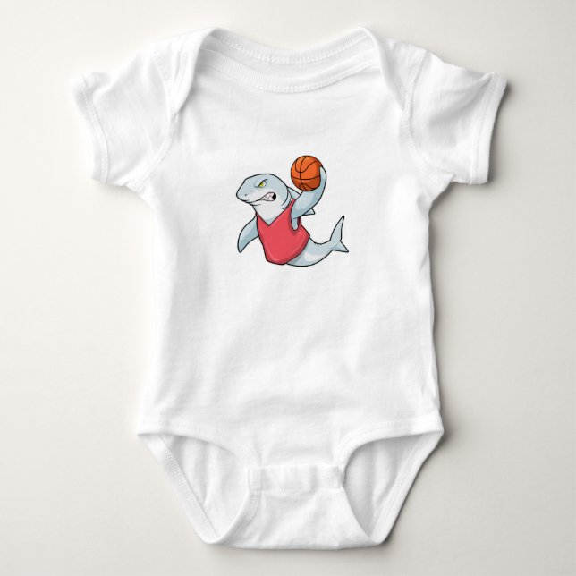 Shark at Sports with Basketball Baby Bodysuit (Front)