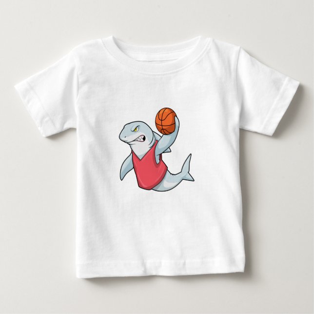 Shark at Sports with Basketball Baby T-Shirt (Front)