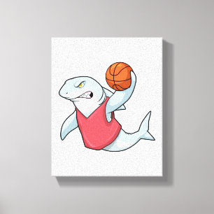 Shark at Sports with Basketball Canvas Print