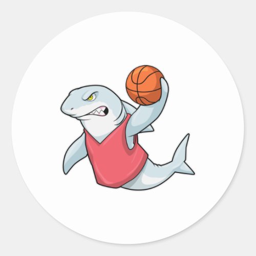 Shark at Sports with Basketball Classic Round Sticker