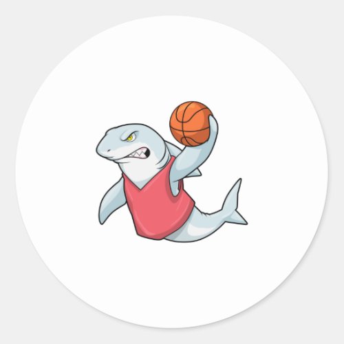 Shark at Sports with Basketball Classic Round Sticker