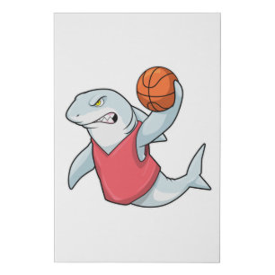 Shark at Sports with Basketball Faux Canvas Print